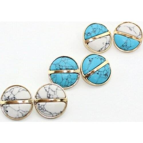 Fashion Pave Half Stone Stud Earrings White and Mint Faux Stud Earrings for Women