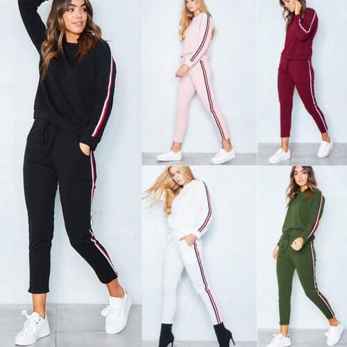 2020 Autumn Womens Plus-Size Striped Blazer Pantsuit Tracksuit Sweat Shirt Pants Sets Sport Long Sleeve Wear Suit Fashion Sets