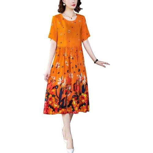 2021Summer Plus Size Women Clothing Print Flower High-End Fashion Dress Ladies Silk Party Elegant Temperament Dresses FC1249