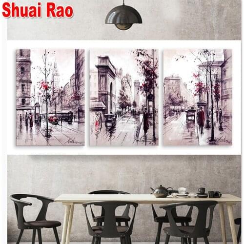 3 Piece Gray Theme European City Diamond embroidery Diamond Painting Mosaic Triptych 5d Picture Landscape Art Decor Home