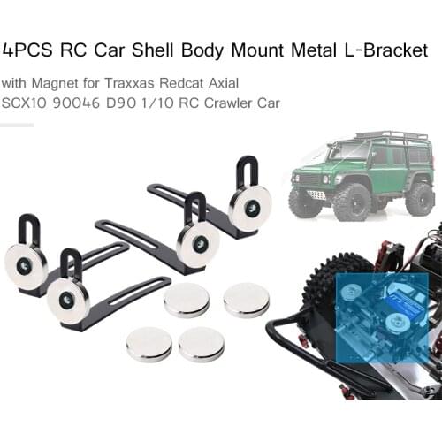 4pcs RC Car Shell Body Mount Metal L-Bracket with Magnet for Traxxas Redcat Axial SCX10 90046 D90 1/10 RC Crawler Car Spare Part