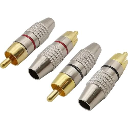 4Pcs RCA Male Plug Connector Audio Video Cable Plug Non Solder Adapter Black & Red for CCTV Camera