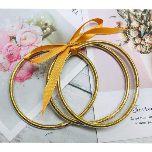 5Pcs Gold Color Glitter Jelly Bangle Bracelet Plastic with Gold Powder Lining Fashion Jewelry Lightweight Bracelet