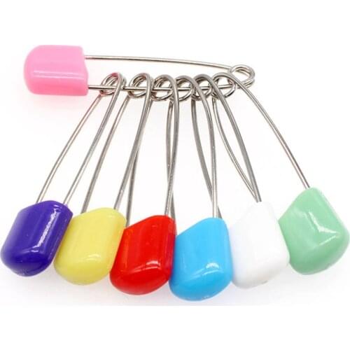 50 Pcs 55mm End Baby Kids Cloth Diaper Stainless Steel Traditional Safety Plastic Head Safety Pin Bread Head Saliva Towel Pin