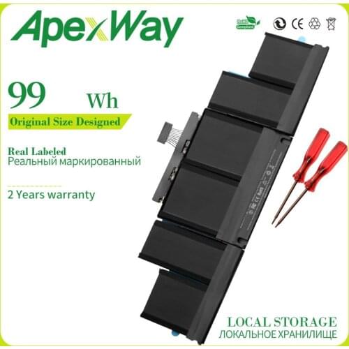 Apexway 11.26V 99WH Laptop Battery A1417 for Apple MacBook Pro A1398 15" 2012 Early 2013 Retina MD831LL/A with tools