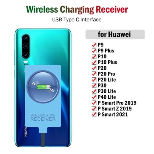 Qi Wireless Charging Receiver for Huawei P9 P10 Plus P20 Pro P30 P40 Lite P Smart Z 2019 Type-C Charger Adapter USB C Connector