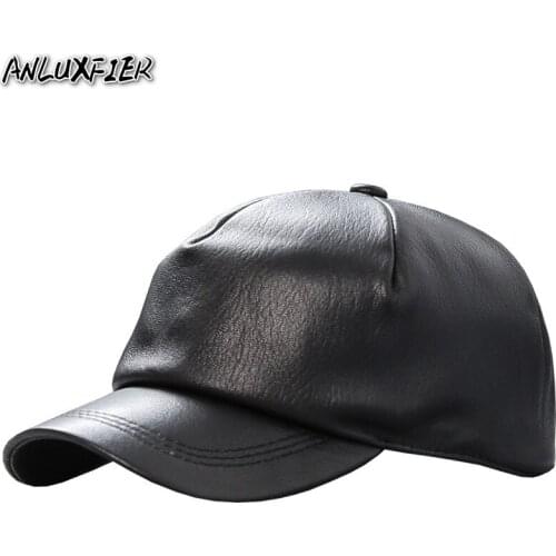 H3513 Men Leather Baseball Hat Male High Quality Fashion Sheepskin Cap Outdoor Warm Casual Autumn Winter Simple Solid Color Hats