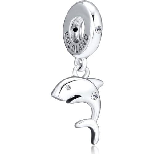 Beads fits for Necklaces Bracelets 100% 925 Sterling Silver Jewelry Sweet Shark Charms with Clear CZ Free Shipping