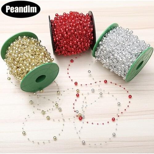 PEANDIM New Acrylic Bead Garland Diamond Strand Bead Chain Christmas Wedding Birthday Party Backgound Decorative 60m/roll