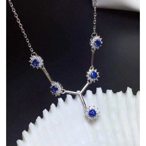Elegant Diana round Natural blue Sri Lanka sapphire Necklace Natural Gemstone Pendant Necklace 925 sliver women party Jewelry