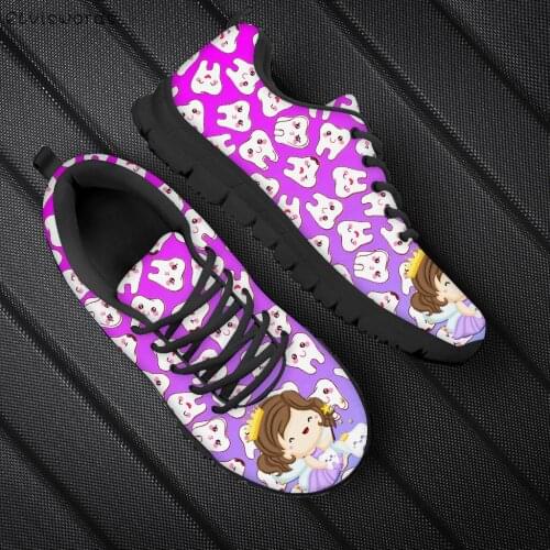 ELVISWORDS Fashion Ladies Walking Shoes Mesh Dental Care Gradient Design Sneakers Womens Dentist Medicine Ladies Flats Footwear