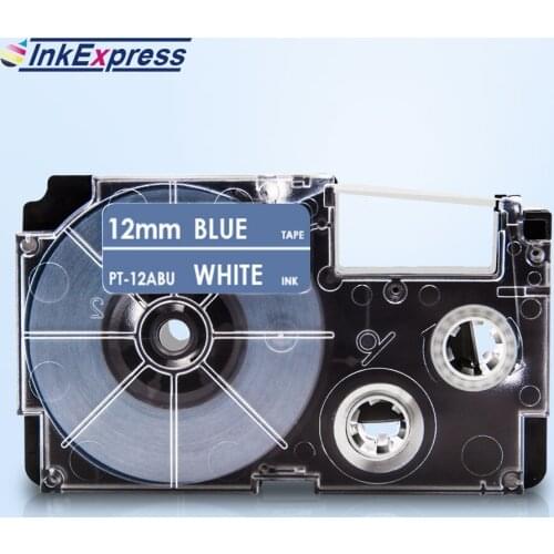 InkExpress 12mm XR-12ABU Tape For CASIO XR-12ABU Label Tape White on Blue Printer Ribbon For CASIO Label Maker KL-100 KL-120