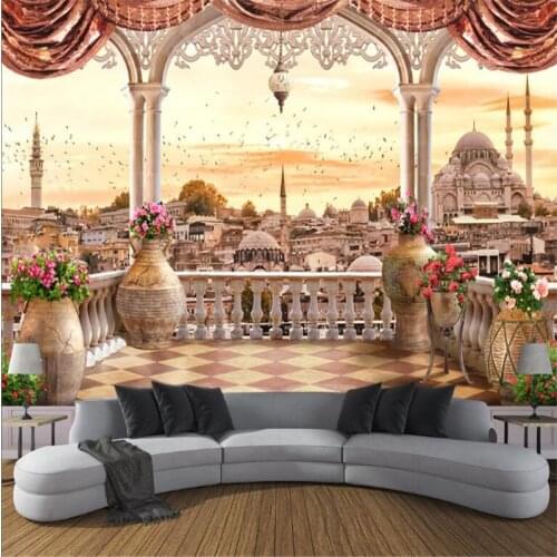 Custom large modern 3d non-woven mural wallpaper balcony Turkish landscape 3d TV sofa living room background home decor