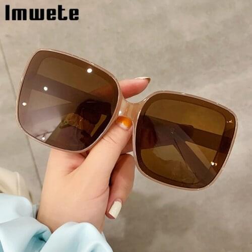 Imwete Vintage Womens Sunglasses Fashion Square Eyeglasses Ladies Brand Design Black Oversized Big Frame Glasses UV400