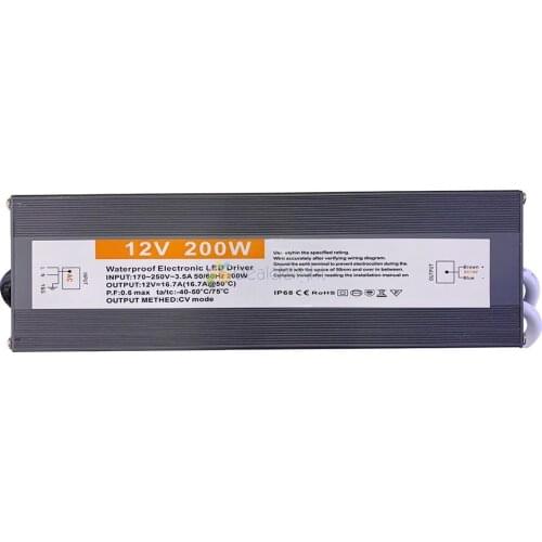 IP67 Waterproof Ultra Thin Power Supply Adapter Led Driver Transformer ACto DC12V/24V 60W 80W100W 150W 200W Otdoor Use