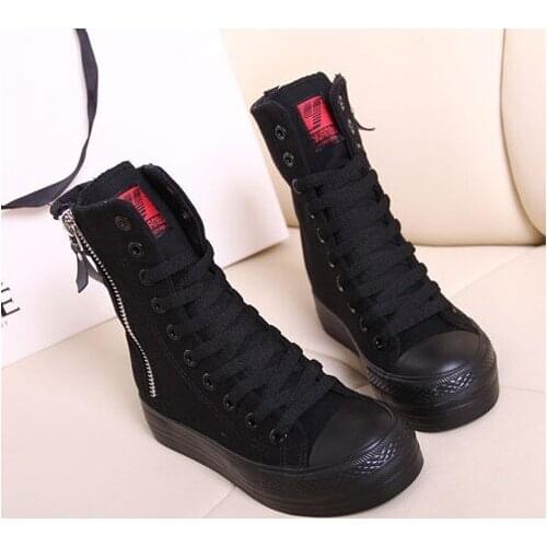 High-top canvas shoes women Korean style trendy thick-soled inner heightening womens shoes side zipper casual womens shoes