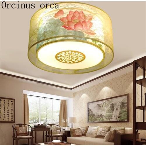 Classic new Chinese style led ceiling lamp living room dining room bedroom study antique round fabric ceiling lamp