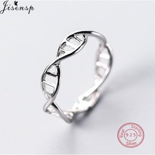 Jisensp 925 Sterling Silver DNA Double Helix Structure Open Rings for Women Original Handmade Girl Sterling-silver-jewelry