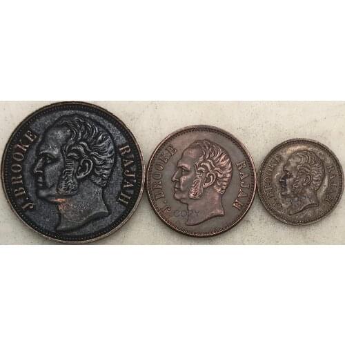 Malaysia Sarawak 1863 1 One Cent 1/2 Half Cent 1/4 Quarter Cent Red Copper Coins