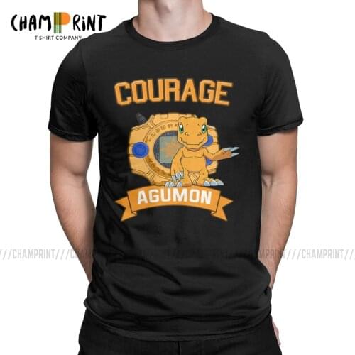 Men Agumon T Shirt Digimon Nostalgic Anime 100% Cotton Tops Funny Short Sleeve Round Neck Tees Summer T-Shirts