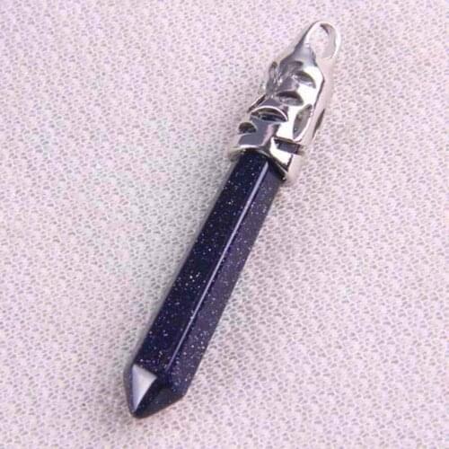 Natural 9x60MM Blue Sandstone Bead GEM Pendant Jewelry Pendulum S201