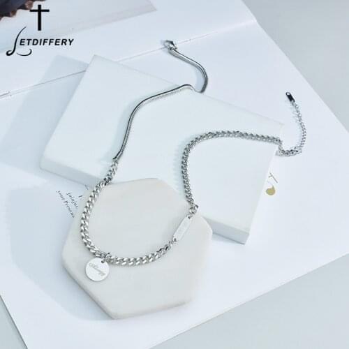 Letdiffery New Fashion Round Pendant Necklace Stainless Steel Bead Chain Charm Silver Color for Women Jewelry Party Gifts