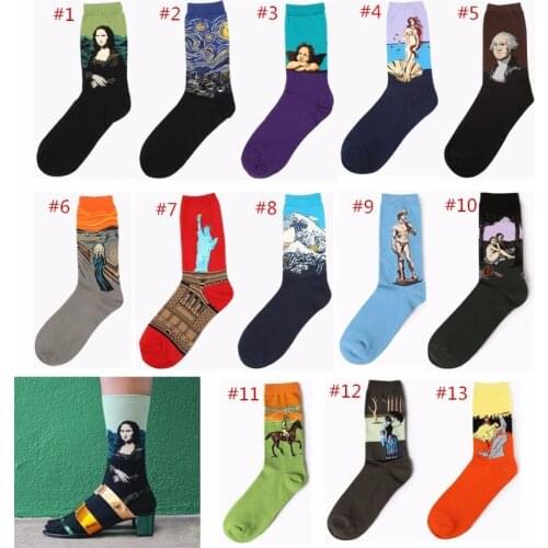 Autumn winter Christmas abstract oil painting pure cotton socks, retro literary cotton sports socks, men and women couple socks