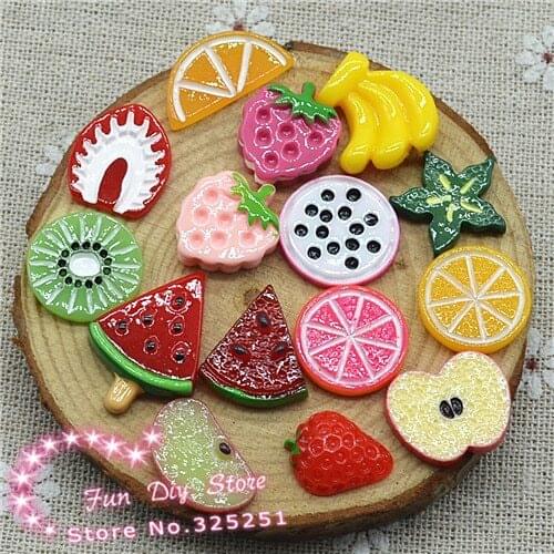 Resin flat back fruit slice strawberry,apple,kiwi,cabochon carfts 15-25mm 50pcs/lot