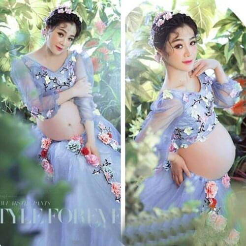 Flower Dress Maternity Photography Props Maternity Dresses For Photo Shoot Pregnancy Dress Photography Vestidos Gravida Clothes