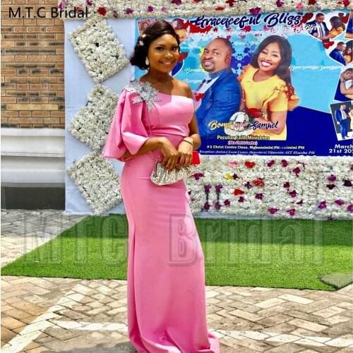 Dusty Rose One Shoulder African Bridesmaid Dresses Plus Size One Shoulder Long Maid Of Honor Dress Customize Wedding Party Gown