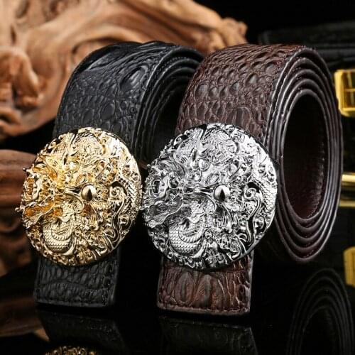 Crocodile Leather Men Belts High Quality Luxury Design Solid Black Brown Male Belts Casual Golden Silver Buckle Strap Size 125cm