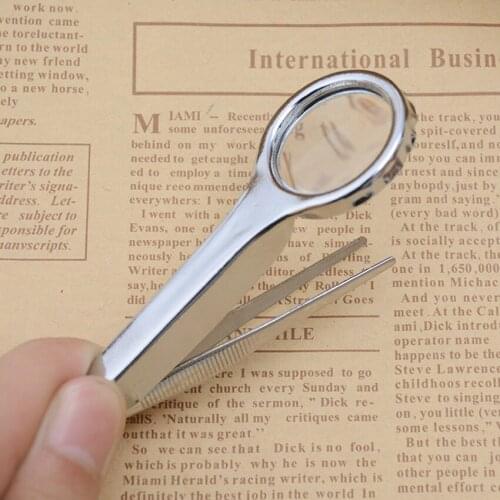 10X Handheld Magnifying Glass with Tweezers Portable Metal Magnifier Tweezers 25mm Diameter for Watch Jewelry Crafts Reading
