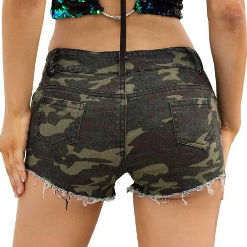 Sexy Summer Womens Shorts Fashion Camouflage High Waist Hole Denim Shorts Hot 2021