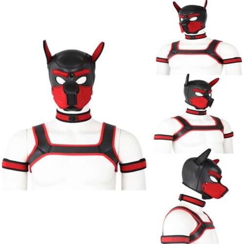 Sexy Man Puppy Play Dog Bondage Hood Mask Collar Armband Cosplay Fantasy Harness Bondage Adult Games Slave Pup Role Play Couples