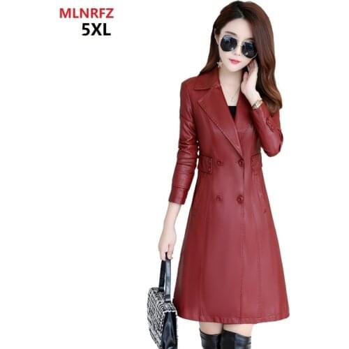 Spring Real Leather Coat Womens Plus Size Casual Long Slim Street Fashion Sheep Leather Coats Female Autumn Windbreaker Jacket