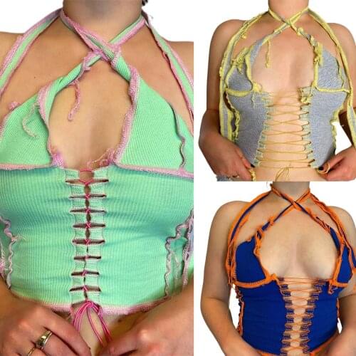 Female Vest, Girls Sleeveless Strappy Crop Tank Tops Low-Cut Short Camisole for Summer, Gray/Dark Blue/Green, S/M/L