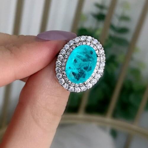 2020 Fashion Glamour For Women Rings 10*14MM Oval Cut Paraiba Tourmaline Gemston Wedding Birthday Fine Jewelry Gifts