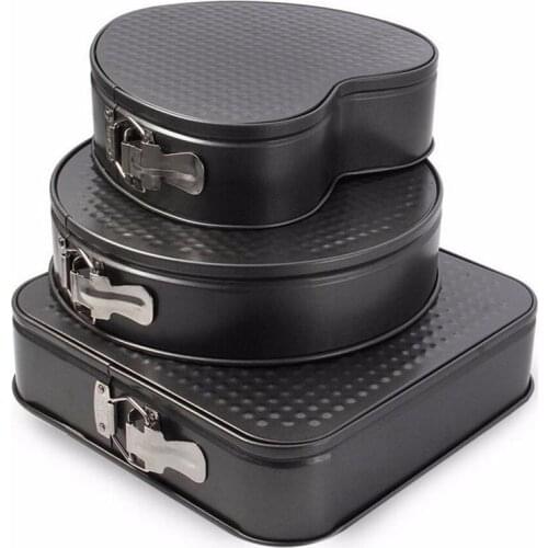 3 Pcs/Set Non-Stick Springform Cake Pan Metal Baking Cake Mold With Removable Bottom Round Heart Square Shapes Bakeware Pan Baki