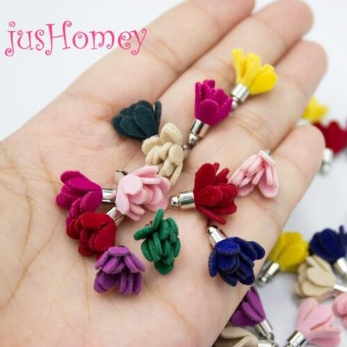30PCS Mixed Colors SMALL Suede Flower Petal Tassels w/ Silver Tone Cap 15mm Mini Velvet Petal Tassels for DIY Jewelry Making