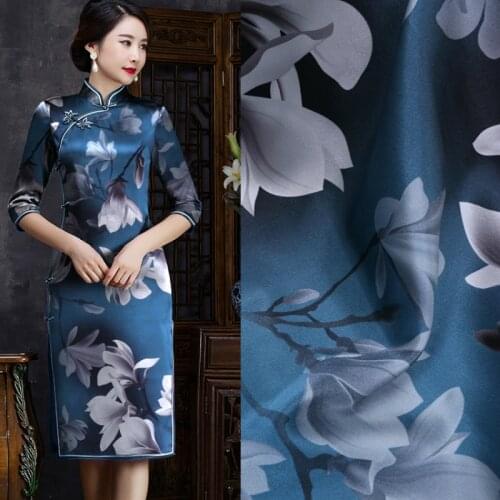 50x108cm natural printed Chinese mulberry silk stretch satin fabric 19mm shirt scarf cheongsam spandex fabric cloth for dress