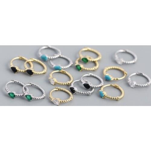 925 Sterling Silver Earring Fashion Geometric Blue Green Zircon Drop Ear Ring Beads Ear Buckle Simple Woman Girl Boy Ear Jewelry