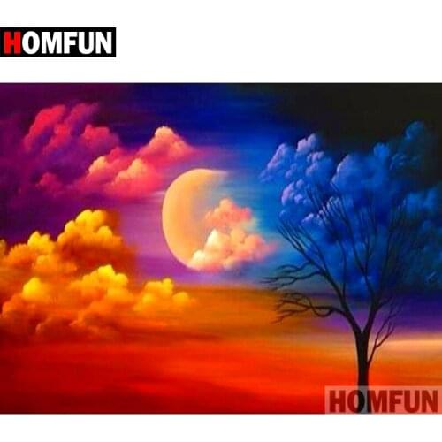 HOMFUN 5D DIY Diamond Painting Full Square/Round Drill "Tree moon" 3D Embroidery Cross Stitch gift Home Decor A10031