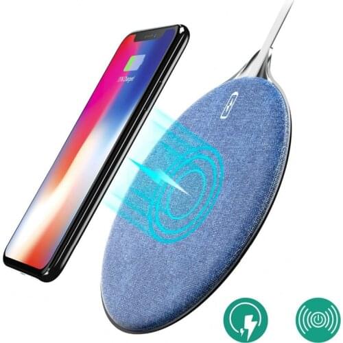 Alloy Jean Fabric 10W Fast Qi Wireless Charger Pad for iPhone 8 X XR XS 11 Pro Max Samsung S10 S9 + S8 Note 10 9 8 Charging Dock