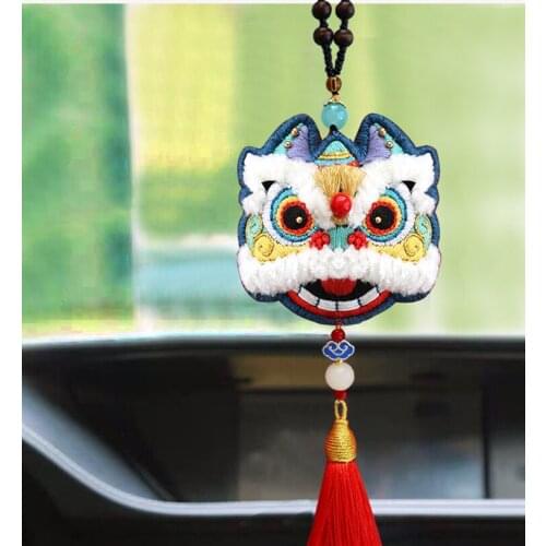 Cute Lion Chinese Style Embroidery DIY Car Pendant Keychain Protective Talisman Handmade Birthday Gifts Needlework Brelok