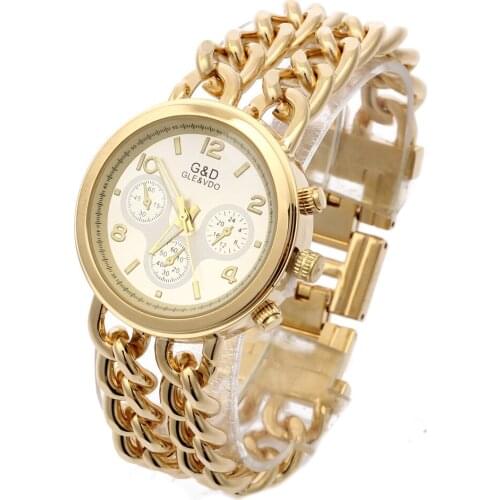 G&D Top Brand Luxury Women Watches Quatz Wristwatches Stainless Steel Fashion Dress Watch Reloj Mujer Gift Relogio Feminino Gold