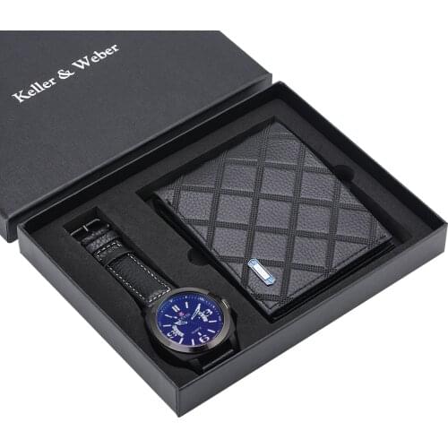 Business Mens Quartz Watch Genuine Leather Watch Band Money Clip Soft Wallet Gift Set for Husband Reloj Masculino New 2019