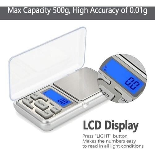 2 Pcs Digital Scale Pocket Scale LED Backlight Display 500G-0.01G for Kitchen Jewellery Drug Tea Yeast Coffee Silver