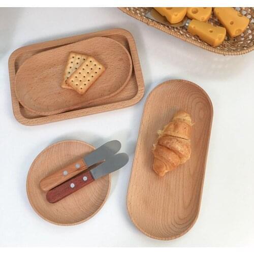 Wooden Tray Oval Small Disc Circular Square Wooden Snack Dessert Cake Tray Household Storage Plate Kitchen Tableware