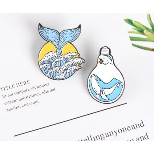 Wave Mermaid tail Bulb Enamel pin Summer Ocean Blue Sea wave Whale Brooch Badges Bag Clothes Lapel Pin Wave Jewelry Gifts