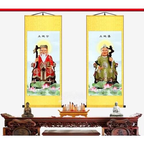 Landlords Land lady Silk scroll painting, Silk scroll portraits of Taoist Immortals